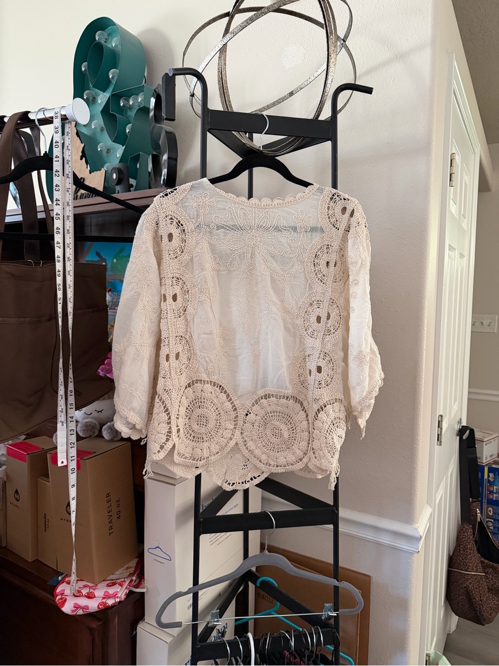 POL Cream Crochet Lace Openwork Blouse
